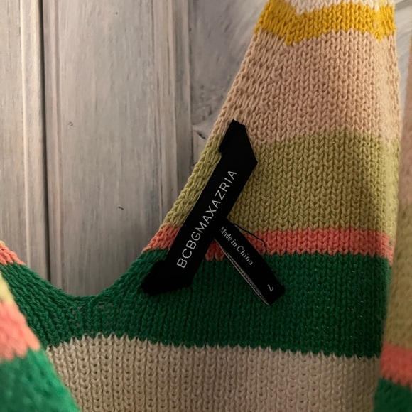 BCBGMaxAzria Colorful Striped Ribbed Knit V-Neck Sweater Bow Tank - Picture 5 of 8